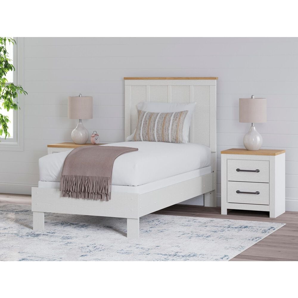 Ashley Linnocreek Twin Panel Bed in White and Warm Brown, , large