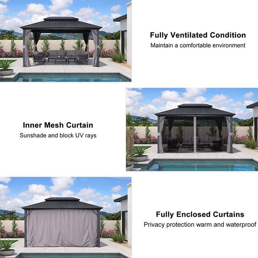 HOMLUX 12' x 20' Permanent Hardtop Gazebo with Double-Tier Roof in Gray, , large