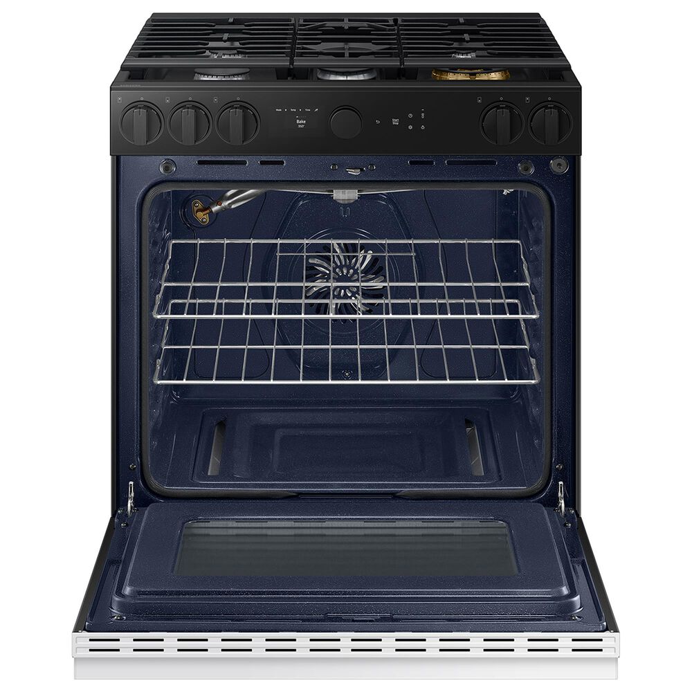 Samsung Bespoke 2-Piece Kitchen Package with 2.1 Cu. Ft. Over-The-Range Microwave and 6 Cu. Ft. Slide In Gas Range in White Glass, , large