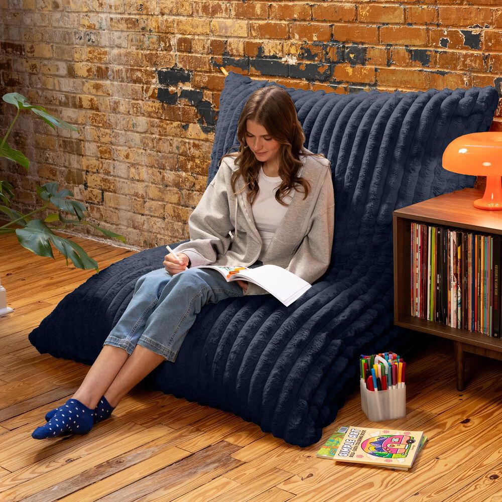 Jaxx Saxx Mondo Fur Bean Bag Rocking Chair in Midnight Blue, , large