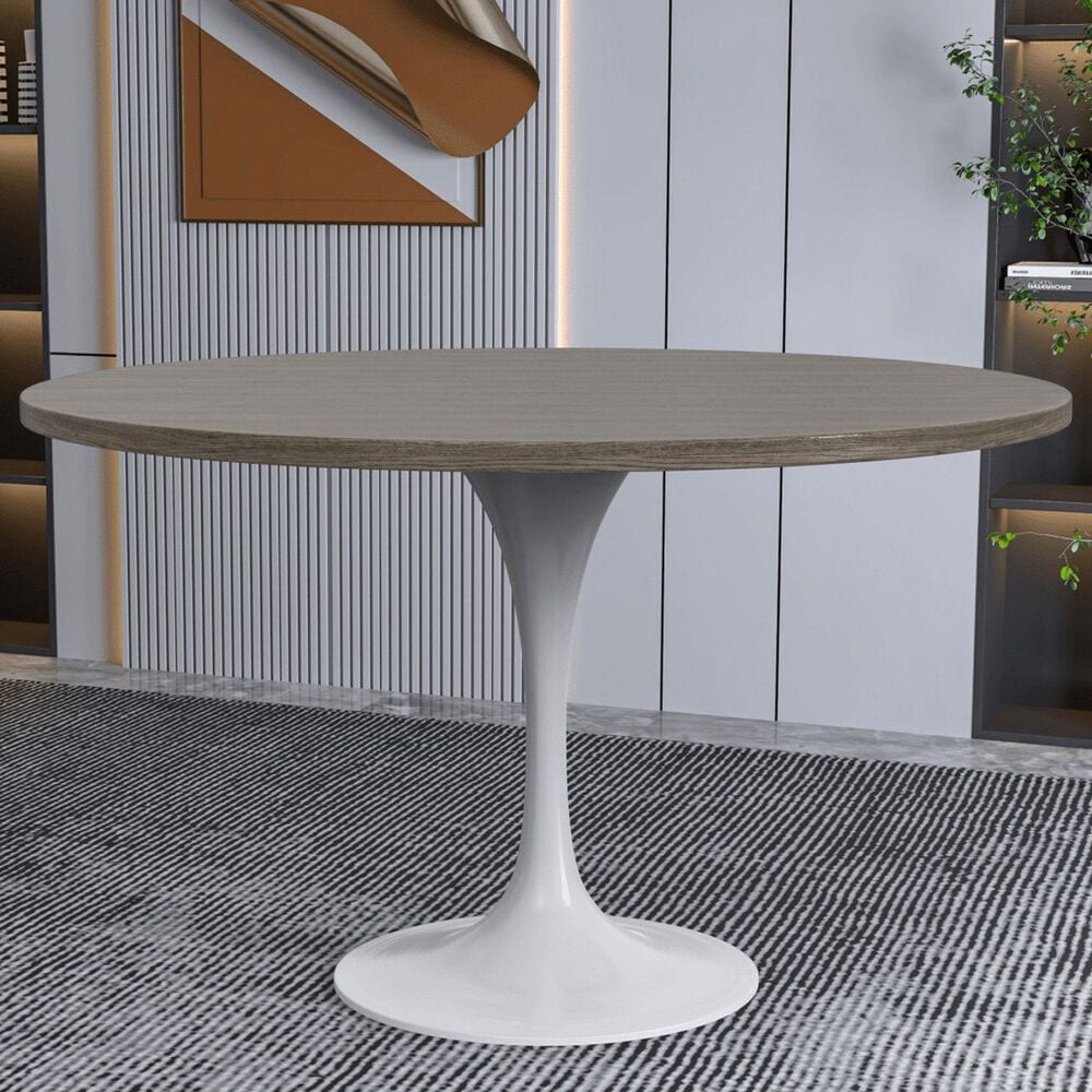 Leisuremod LeisureMod Verve Collection 48 Round Dining Table, White Base with Dark Maple MDF Top, , large