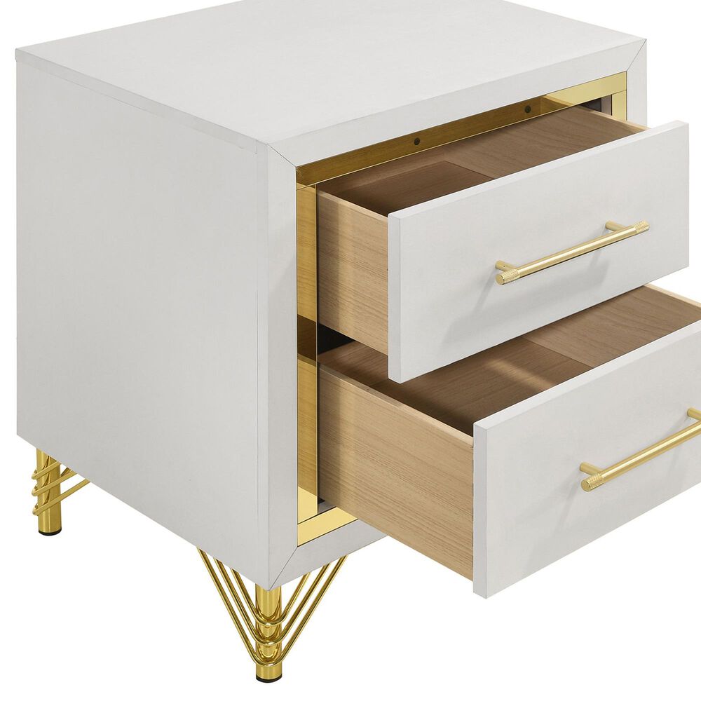 Pacific Landing Lucia 2-Drawer Nightstand in Bright White and Gold, , large