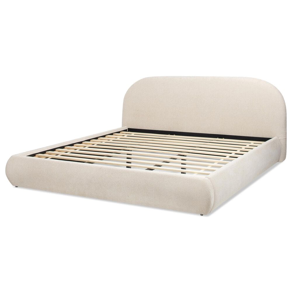 Jennifer Taylor Home Archie Puffy Grounded King Upholstered Platform Bed in Oatmeal Light Beige, , large
