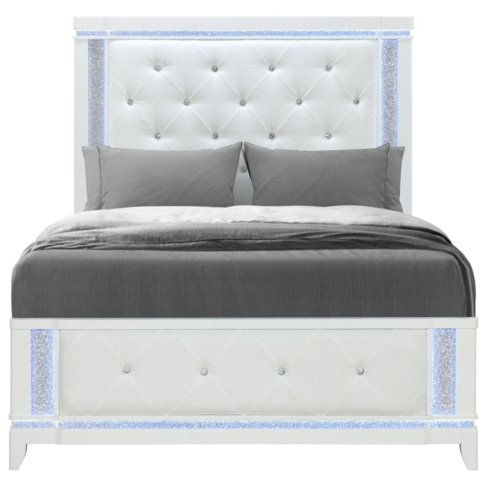 Global Furniture USA Alina 5-Piece Queen Upholstered Panel Bedroom Set in White, , large
