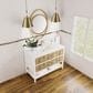James Martin Vanities Olena 36" Single Vanity in Light Mappa Burl and Polished White with Single Hole 3 cm White Zeus Quartz Top & Backsplash, , large