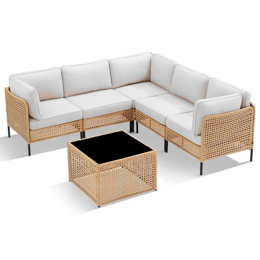Sunwell Garden 5-Piece Patio Sectional Set with Coffee Table in Beige, , large