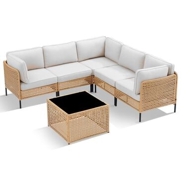 Sunwell Garden 5-Piece Patio Sectional Set with Coffee Table in Beige, , large