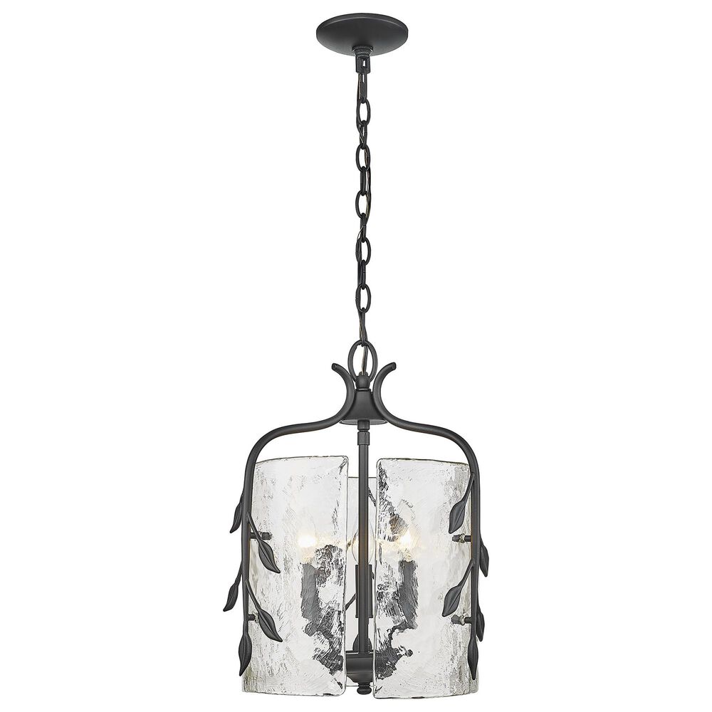 Golden Lighting Calla 3-Light Wide Pendant with Hammered Water Glass Shade in Natural Black, , large