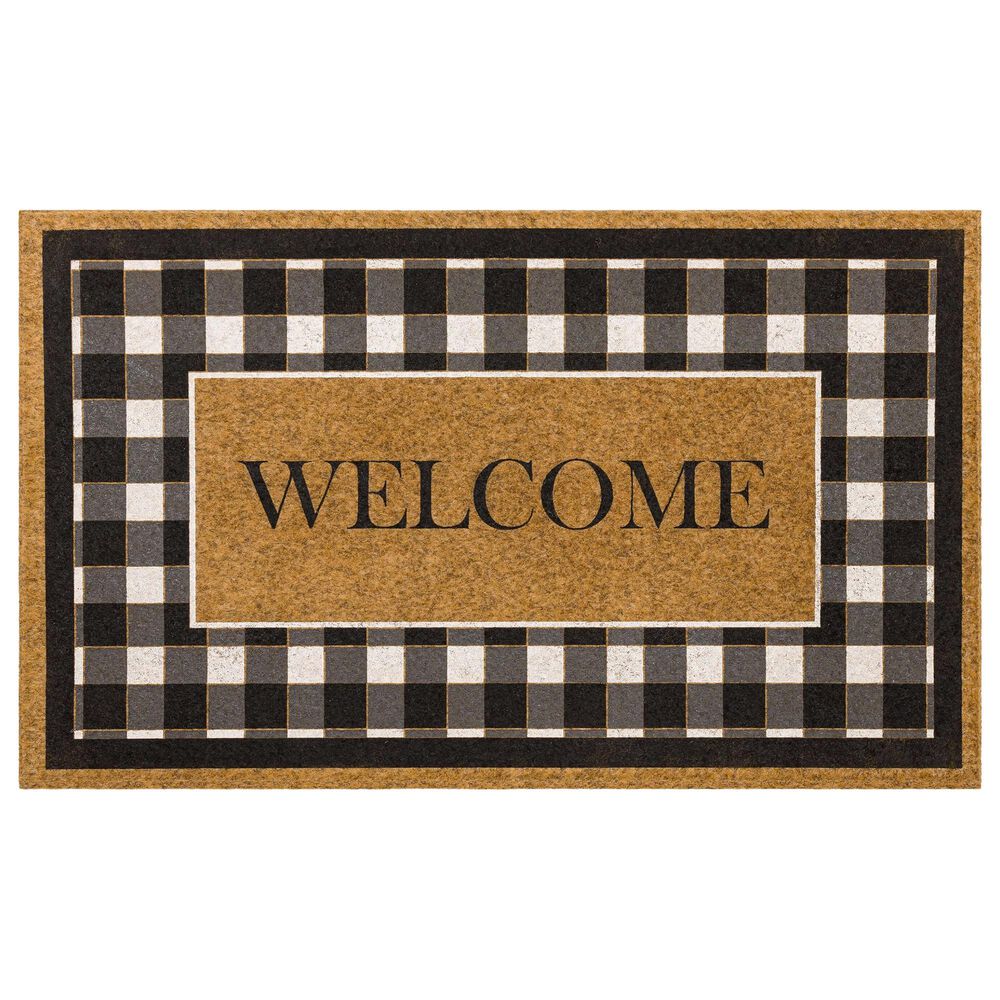 Karastan Bristol Fall Welcome Check 1"6" x 2"6" Natural, Black and White Door Mat, , large