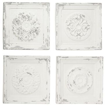 Maple and Jade 19" x 19" Vintage Flower Wall Decor in Distressed White (Set of 4), , large