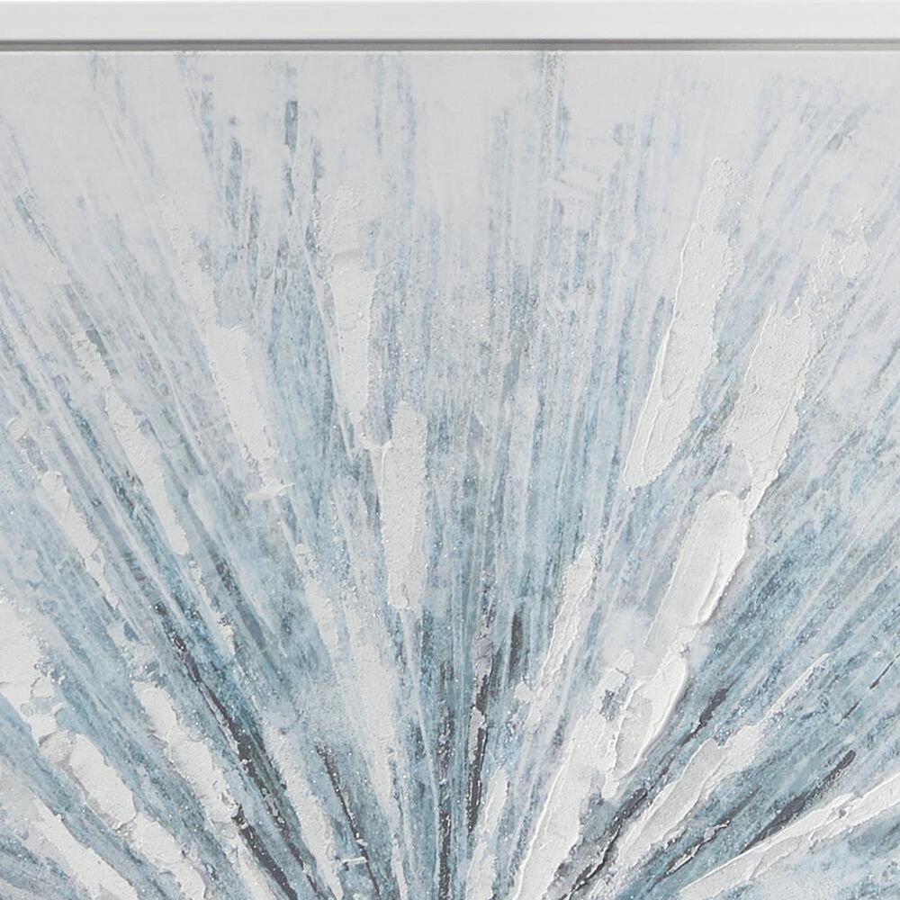Maple and Jade 39&quot; x 39&quot; Canvas Starburst Radial Wall Art with Silver Frame in White, Blue and Gray, , large