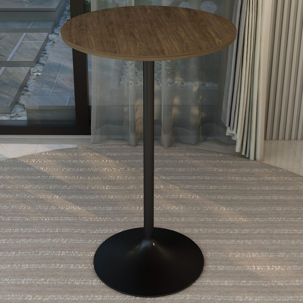Leisuremod LeisureMod Verve Collection Modern Bar Height Table Black Base with 27 Round Dark Walnut MDF Top, , large