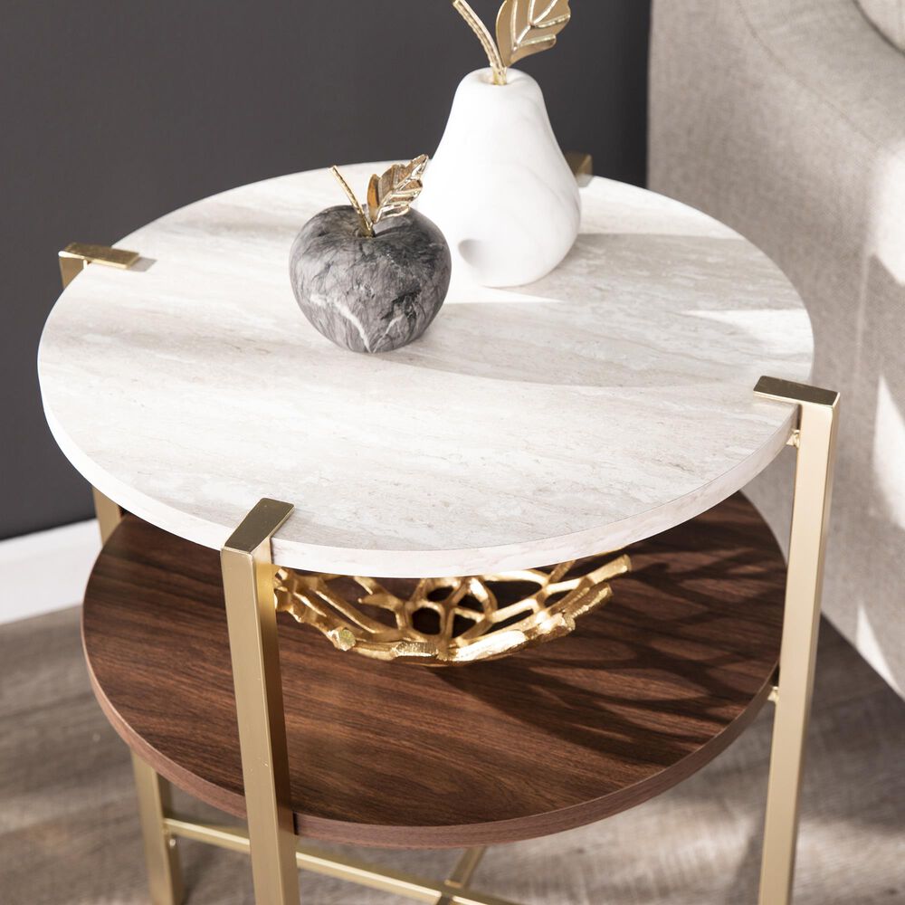 Southern Enterprises Ardmillan End Table in Brass/Tobacco/White, , large