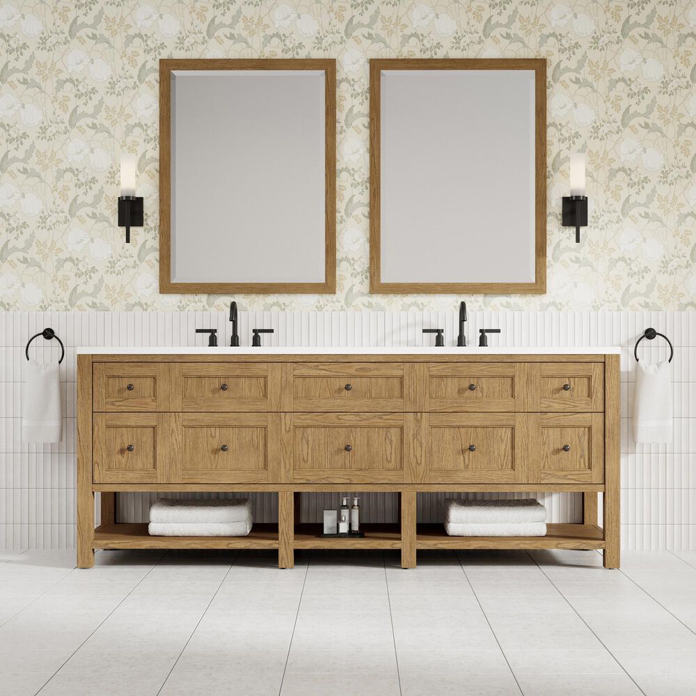James Martin Breckenridge 84" Double Bathroom Vanity in Light Natural Oak with 3 cm Eternal Jasmine Pearl Top and Rectangular Sinks, , large