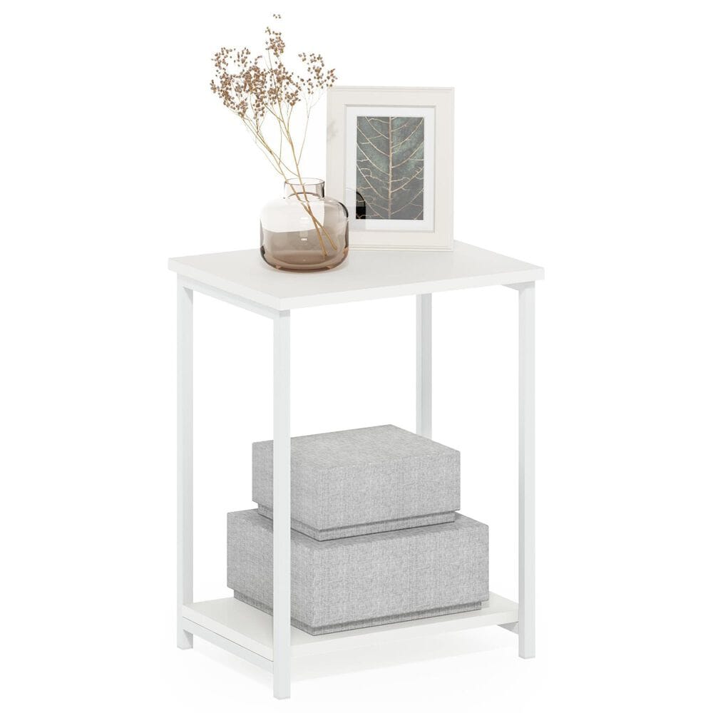 HOMLUX 2-Tier End Table with Open Shelf Storage Display in White, , large