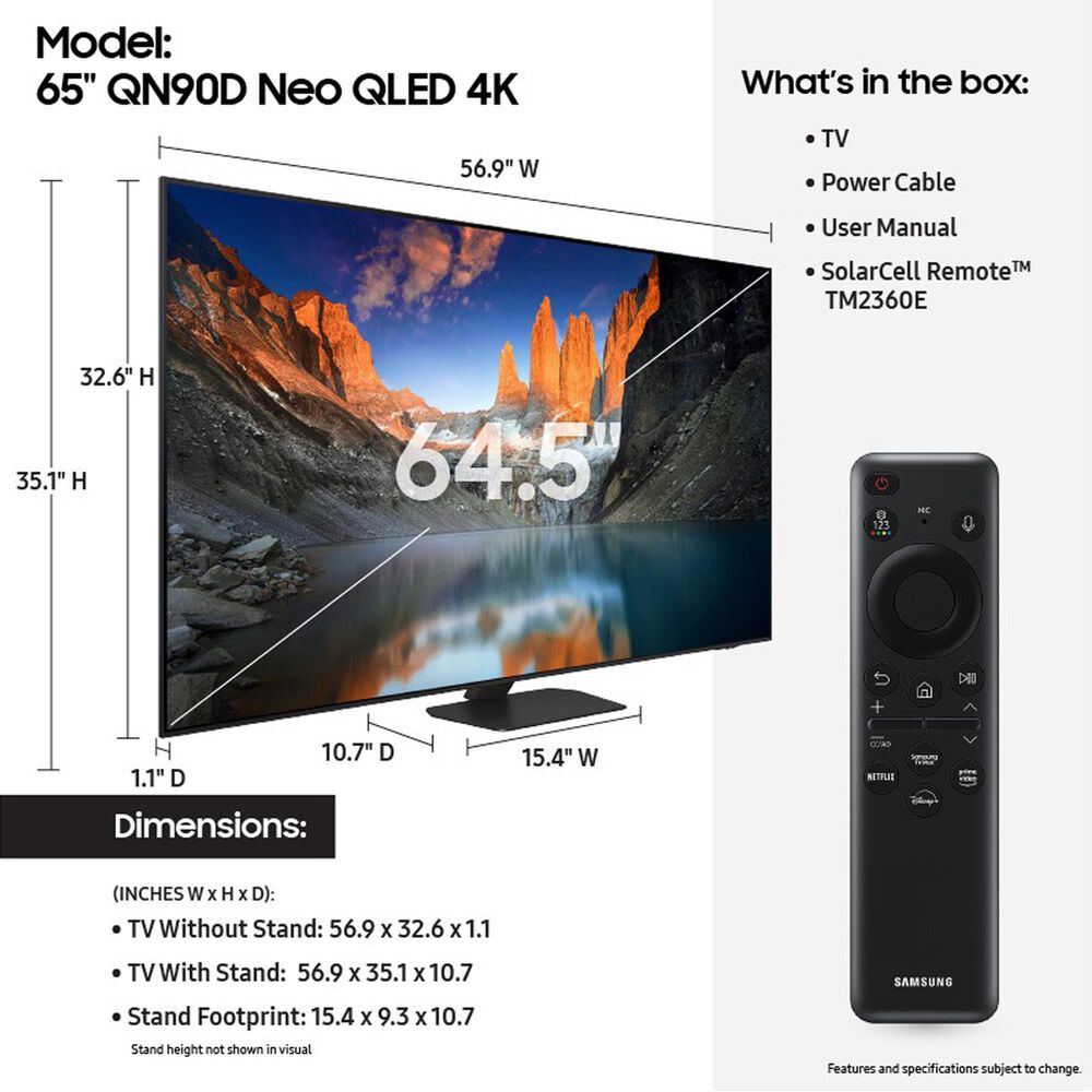 Samsung 65&quot; Class QN90D Neo QLED 4K UHD with HDR in Graphite Black - Smart TV, , large
