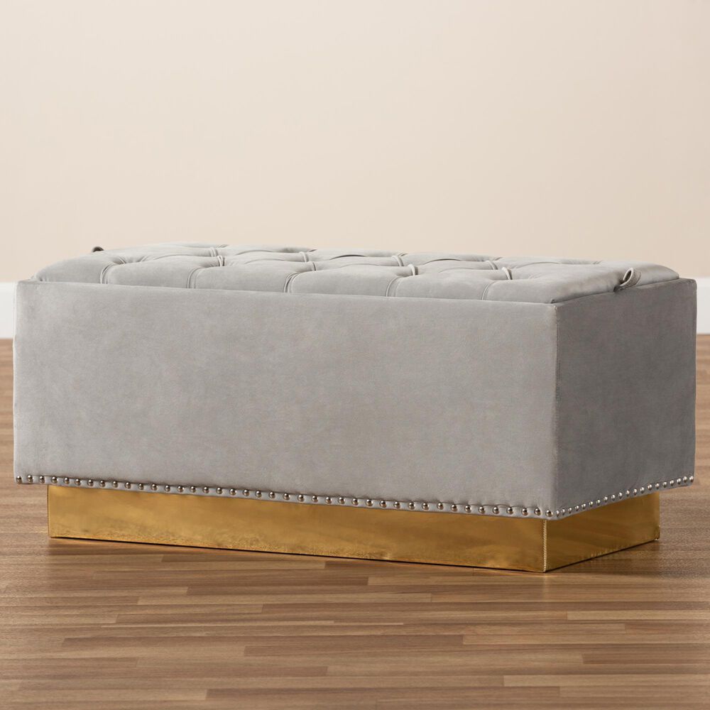 Baxton Studio Powell Storage Ottoman in Grey and Gold, , large