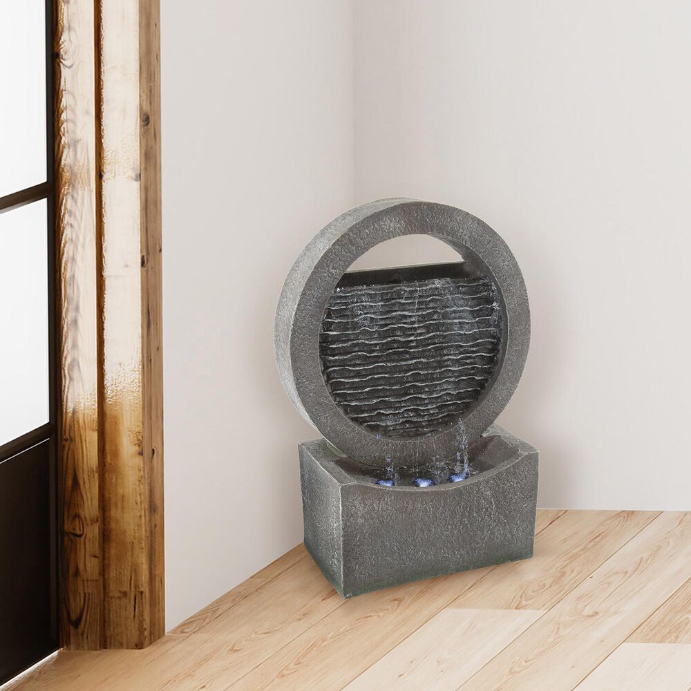 Timberlake Pure Garden Round LED Cascade Fountain in Stone Gray, , large