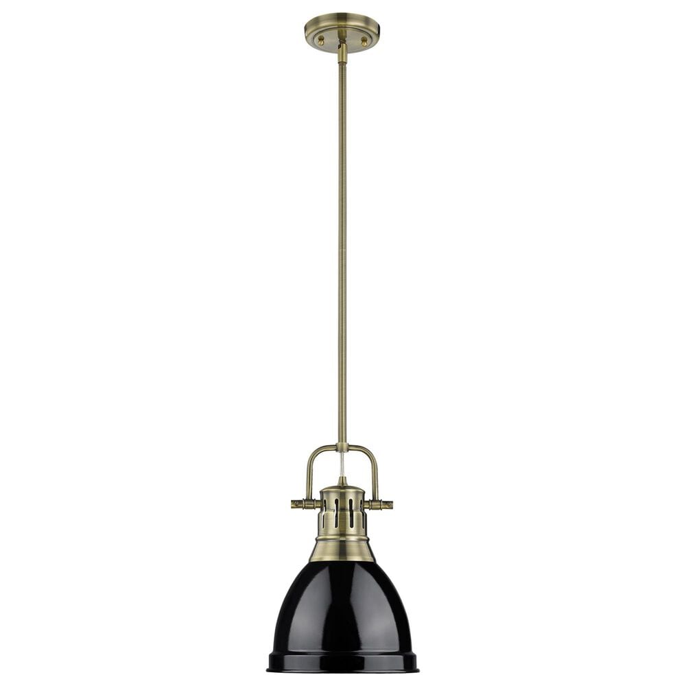 Golden Lighting Duncan 1-Light Small Pendant with Rod and Black Shade in Aged Brass, , large