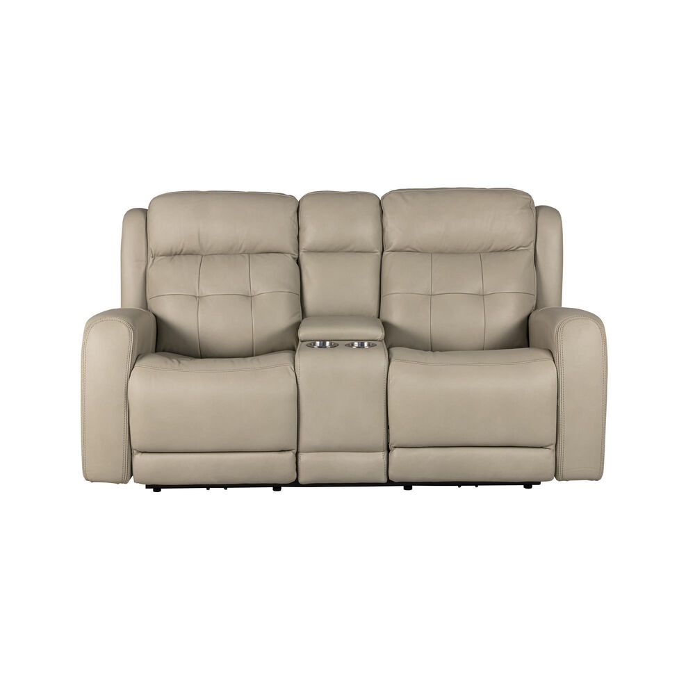Flexsteel Grant Leather Match Power Console Loveseat with Power Headrest in Bisque, , large