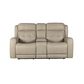 Flexsteel Grant Leather Match Power Console Loveseat with Power Headrest in Bisque, , large