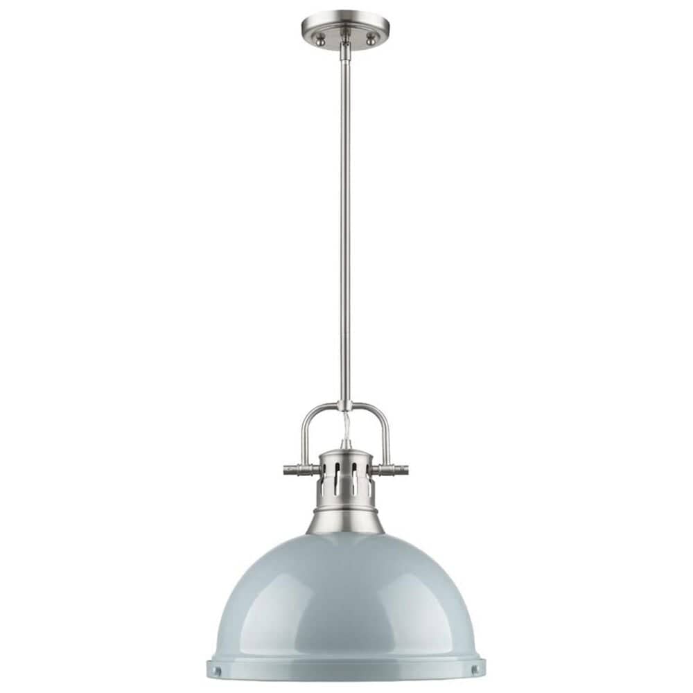 Golden Lighting Duncan 1-Light Pendant with Rod in Pewter with a Seafoam Shade, , large