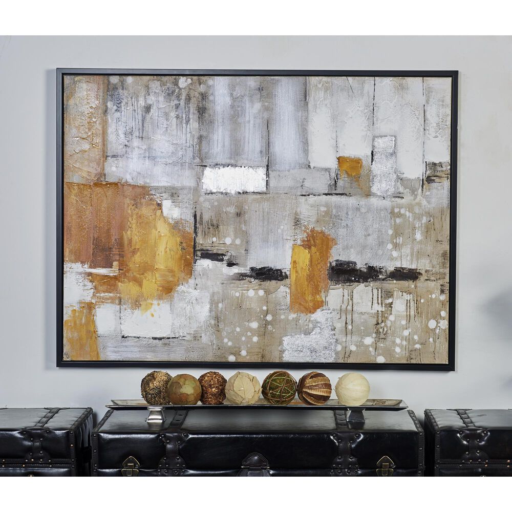 Maple and Jade 48&quot; x 36&quot; Abstract Framed Wall Art in Gray, White and Yellow, , large