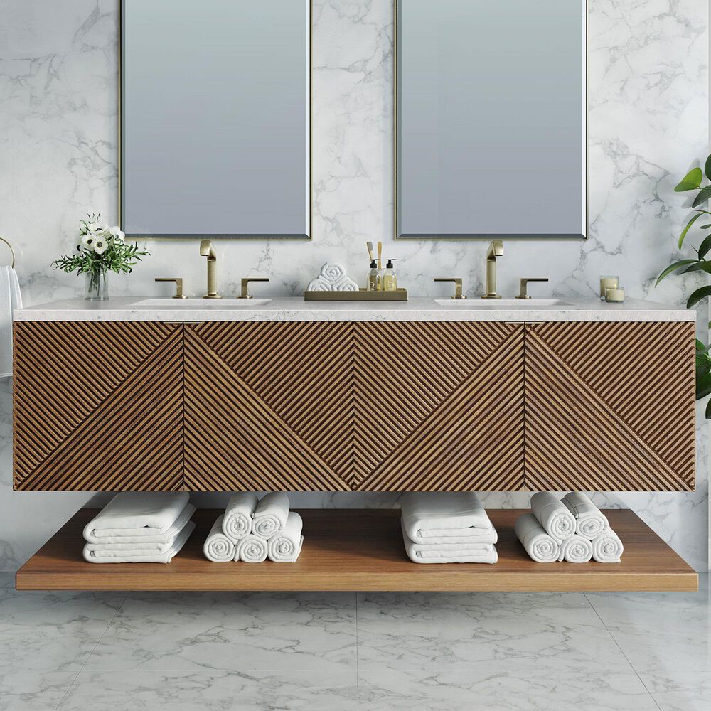 James Martin Vanities Marcello 72" Double Bathroom Vanity in Chestnut with 3 cm Eternal Jasmine Pearl Quartz Top and Rectangular Sinks, , large