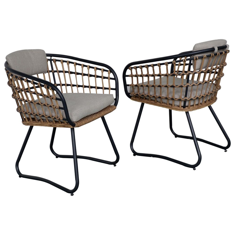 Hearth and Haven Outdoor Wicker Dining Chair with Adjustable Legs in Beige (Set of 2), , large