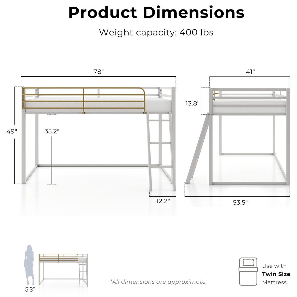 Furniture of America Haven Twin Loft Bed in Gray and Gold, , large