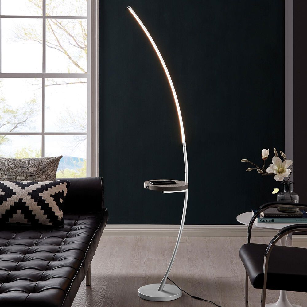 Lite Source Monita LED Shelf Floor Lamp with Wireless Charging + USB in Silver, , large