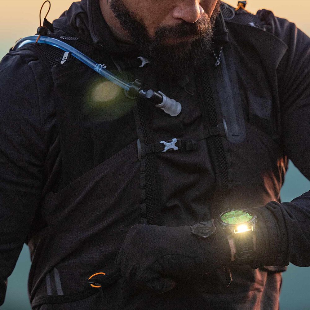 Garmin Fenix 8 Sapphire AMOLED Smartwatch 43mm Carbon Gray DLC Titanium Case with Black and Pebble Gray Silicone Band, , large