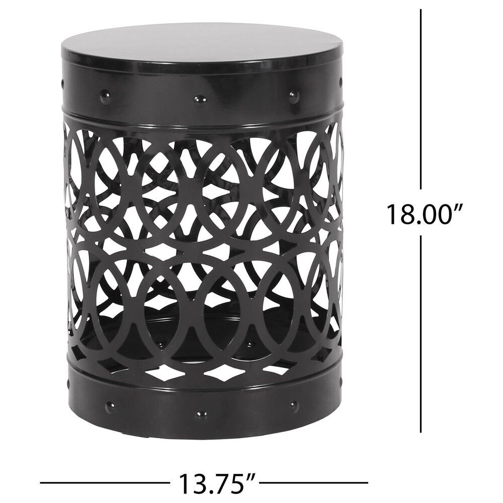 Hearth and Haven Large Cylindrical-Shaped Iron Patio End Table in Black, , large