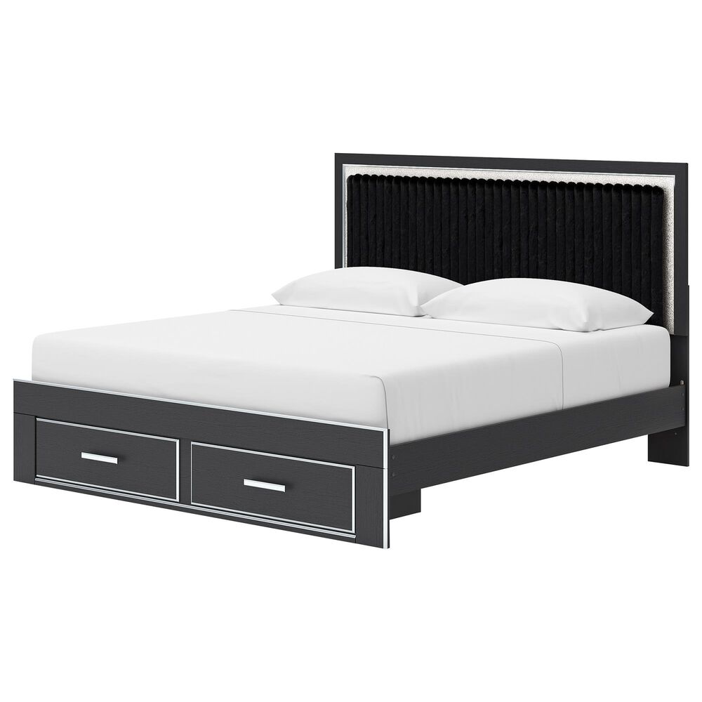 Ashley Zuraleus King Upholstered Panel Storage Bed with Two Nightstands in Matte Black, , large