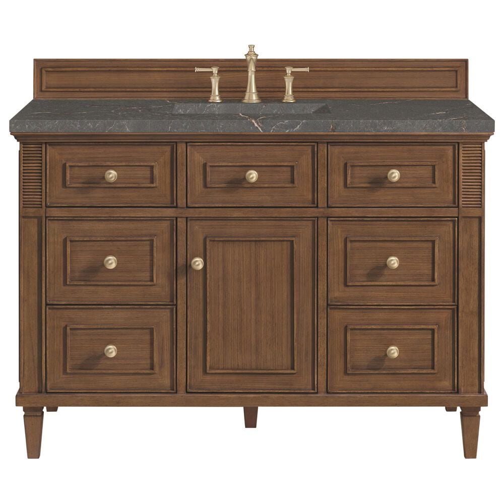 James Martin Vanities Lorelai 48&quot; Single Vanity in Mid-Century Walnut with 3 cm Parisien Bleu Quartz Top, , large