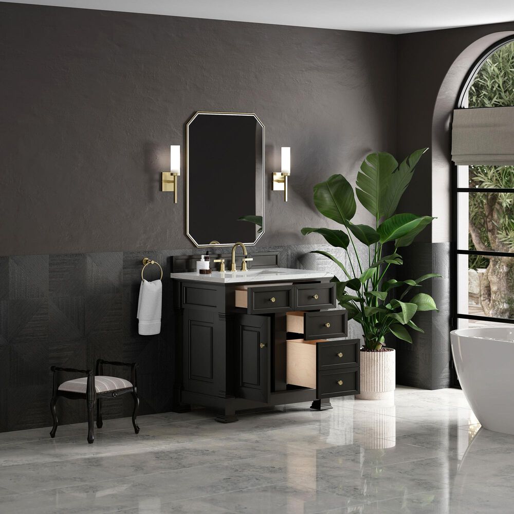James Martin Vanities Brookfield 36&quot; Single Bathroom Vanity in Black Onyx with 3 cm Ethereal Noctis Quartz Top and Rectangular Sink, , large