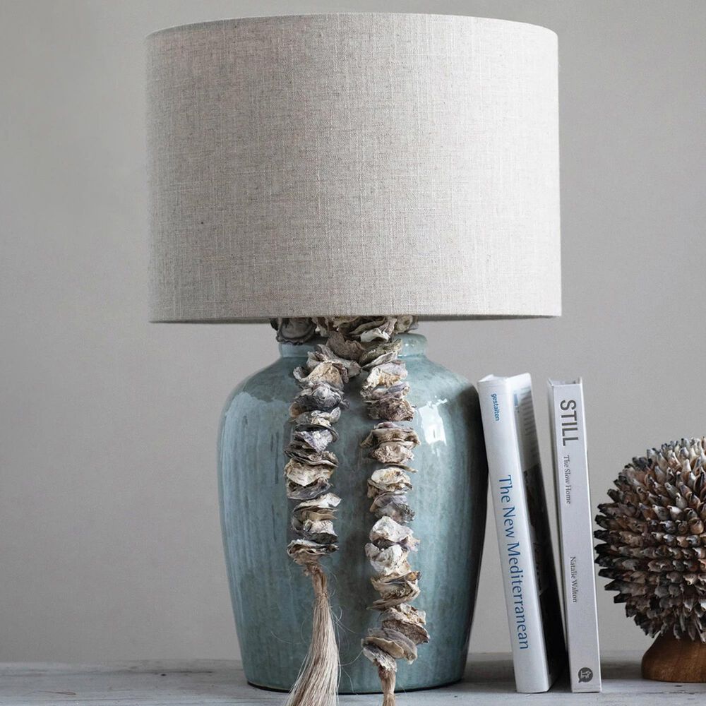 Teak Interiors Shoreline Stoneware Table Lamp in Aqua, , large