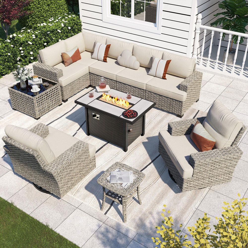 HOMLUX 10-Piece Modular Patio Conversation Set in Denim Beige, , large