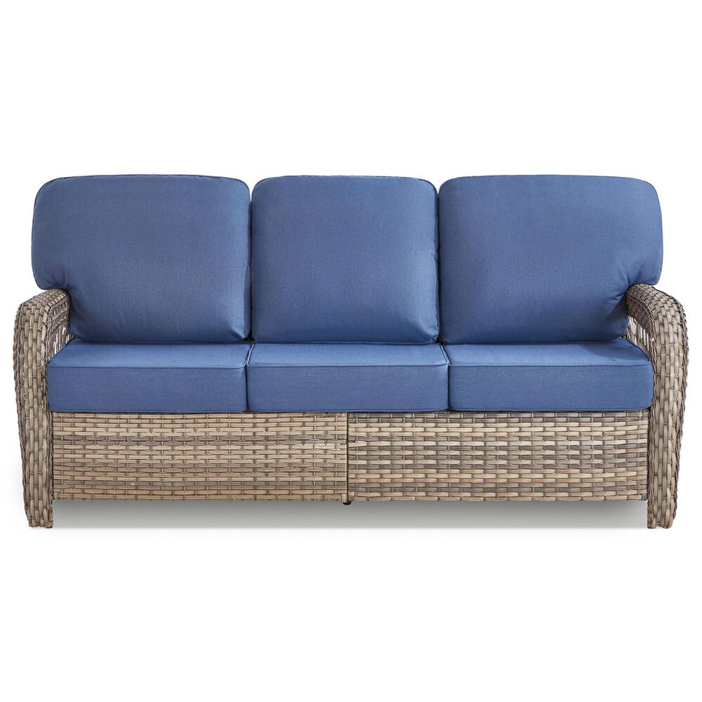 Hearth and Haven Outdoor Sofa with T-back Cushions and Gray Wicker in Blue, , large