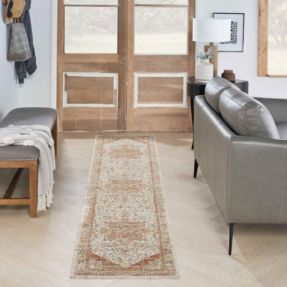 Nourison Sahar 2&#39;3&quot; x 10&#39;2&quot; Ivory and Rust Runner, , large
