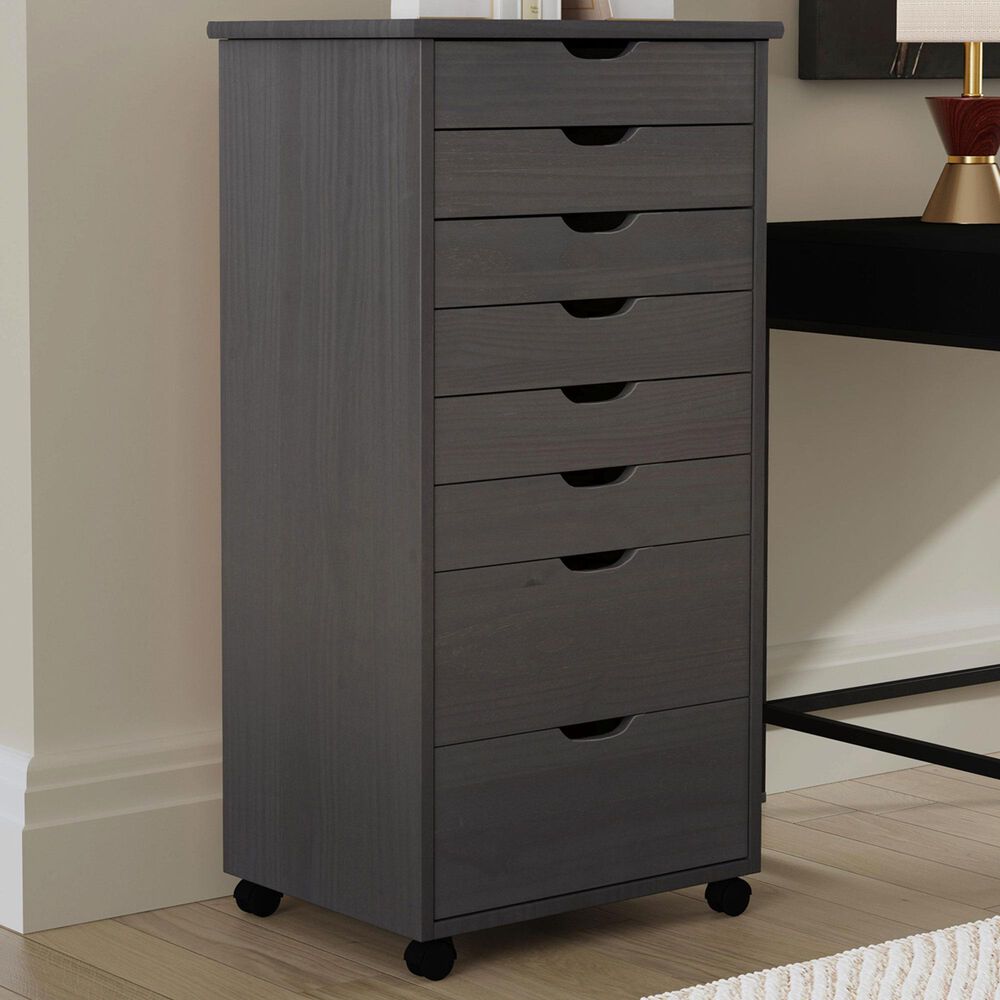 Linon Home Decor Cary 8-Drawer Rolling Cart in Grey, , large