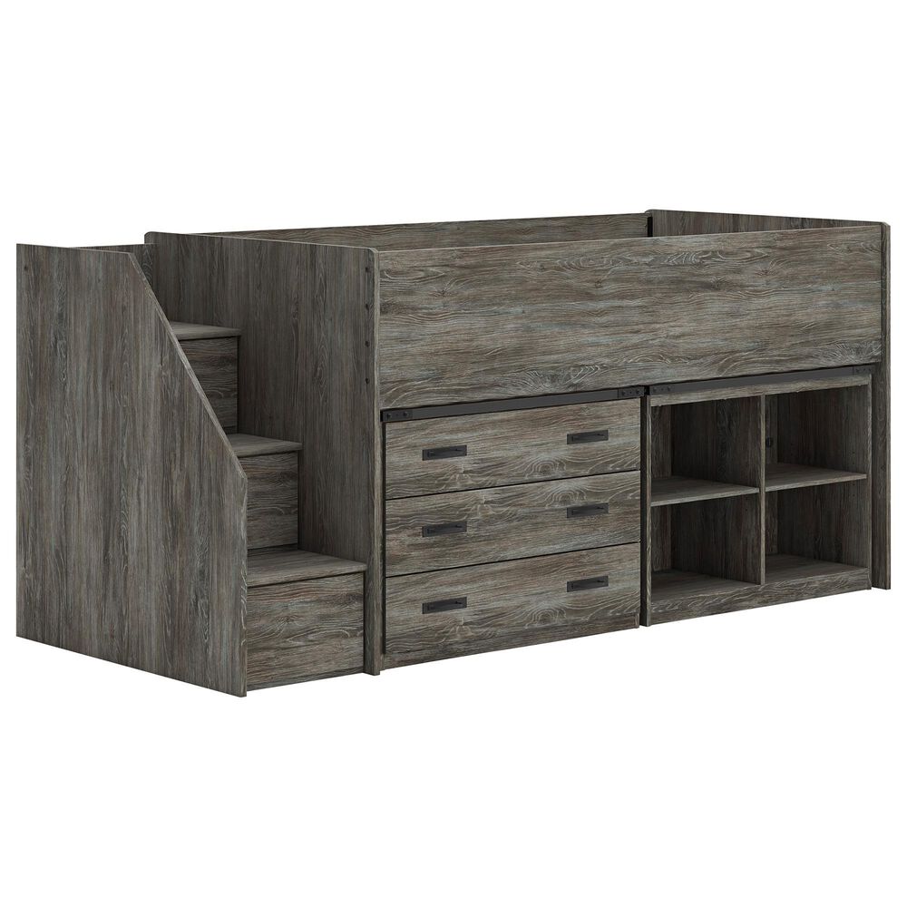 Ashley Frandern Twin Loft  Bed with Bookcase and Drawer Storage in Gray, , large