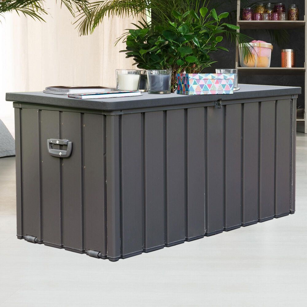 Hearth and Haven 100-Gallon Outdoor Storage Deck Box with Double-Layer Structure Lid in Dark Gray, , large