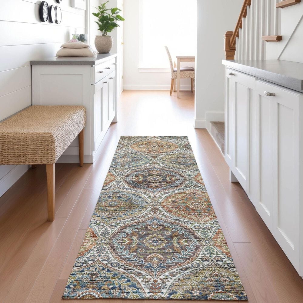 Dalyn Rug Company Silk Road Mocha, Ivory, Copper, Teal, Olive and Gold 2&#39;3&quot; x 7&#39;6&quot; Runner, , large