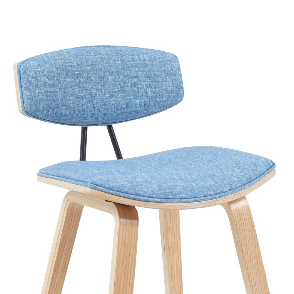 Armen Living Fox Bar Height Stool with Light Blue Upholstery in Patterned Oak, , large