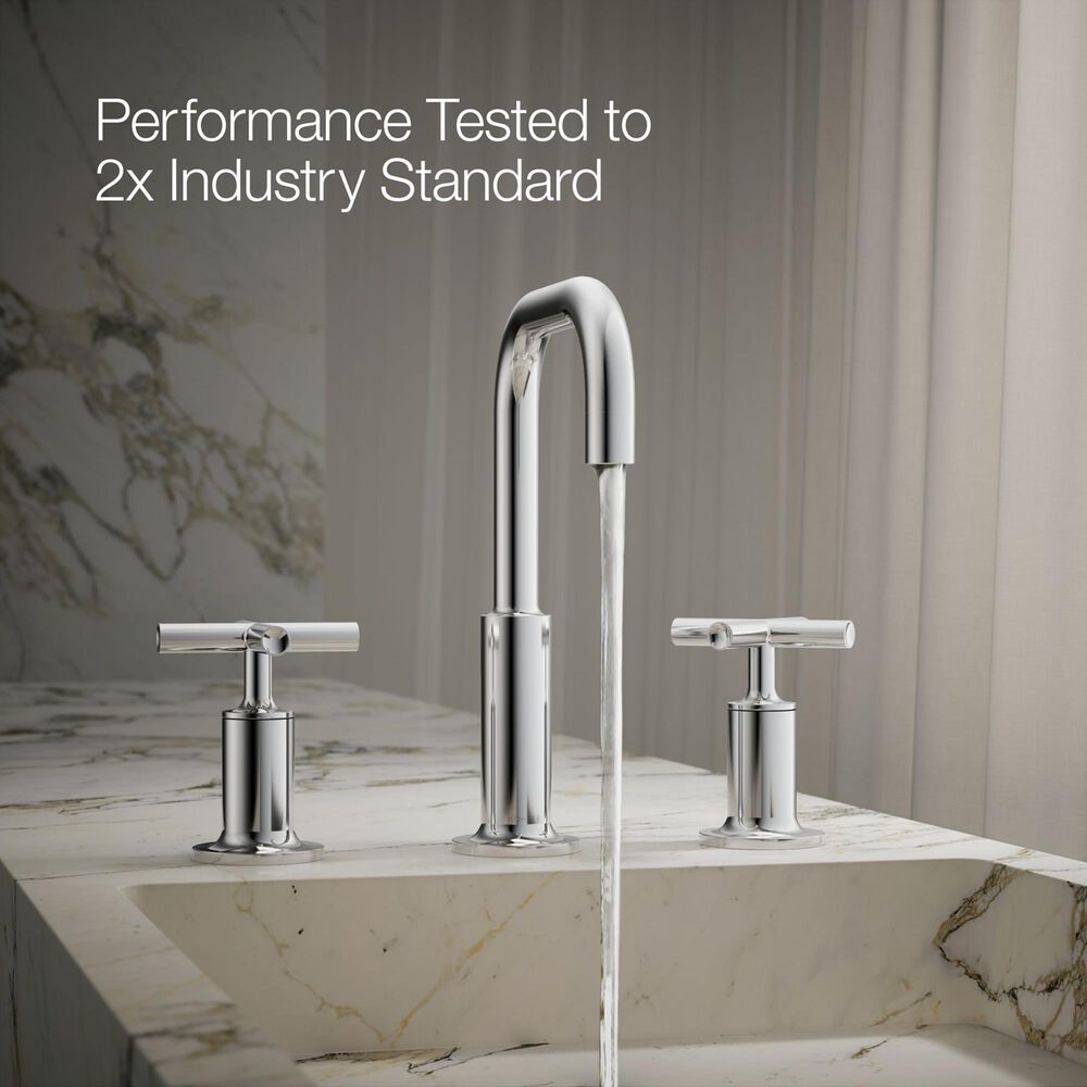 Kohler Purist Widespread Bathroom Sink Faucet with Cross Handles and High Gooseneck Spout in Polished Chrome, , large