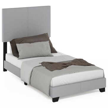 HOMLUX Pessac Twin Fabric Upholstered Panel Bed Frame in Glacier, , large