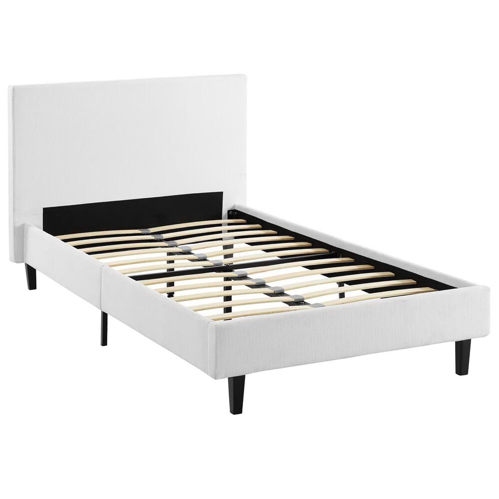 Modway Anya Fabric Twin Platform Bed in White, , large