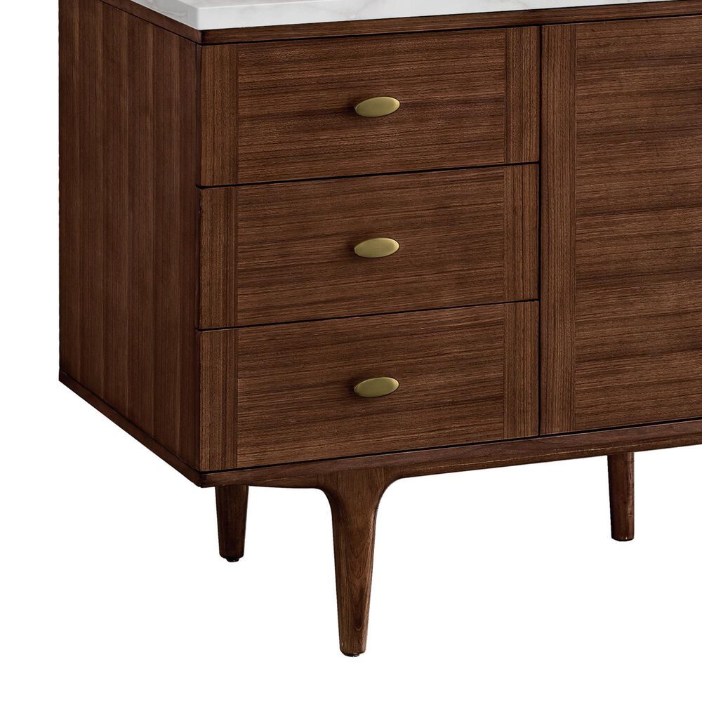 James Martin Vanities Amberly 60" Single Bathroom Vanity in Mid-Century Walnut with 3 cm Eternal Jasmine Pearl Silestone Top, Rectangular Sink and FreePower Wireless Charger, , large
