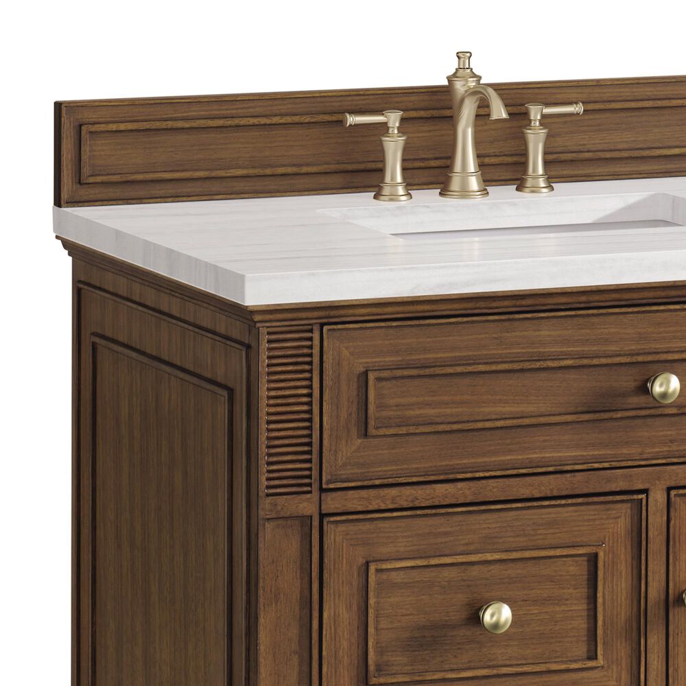 James Martin Vanities Lorelai 36&quot; Single Vanity in Mid-Century Walnut with 3 cm Arctic Fall Solid Surface Top, , large